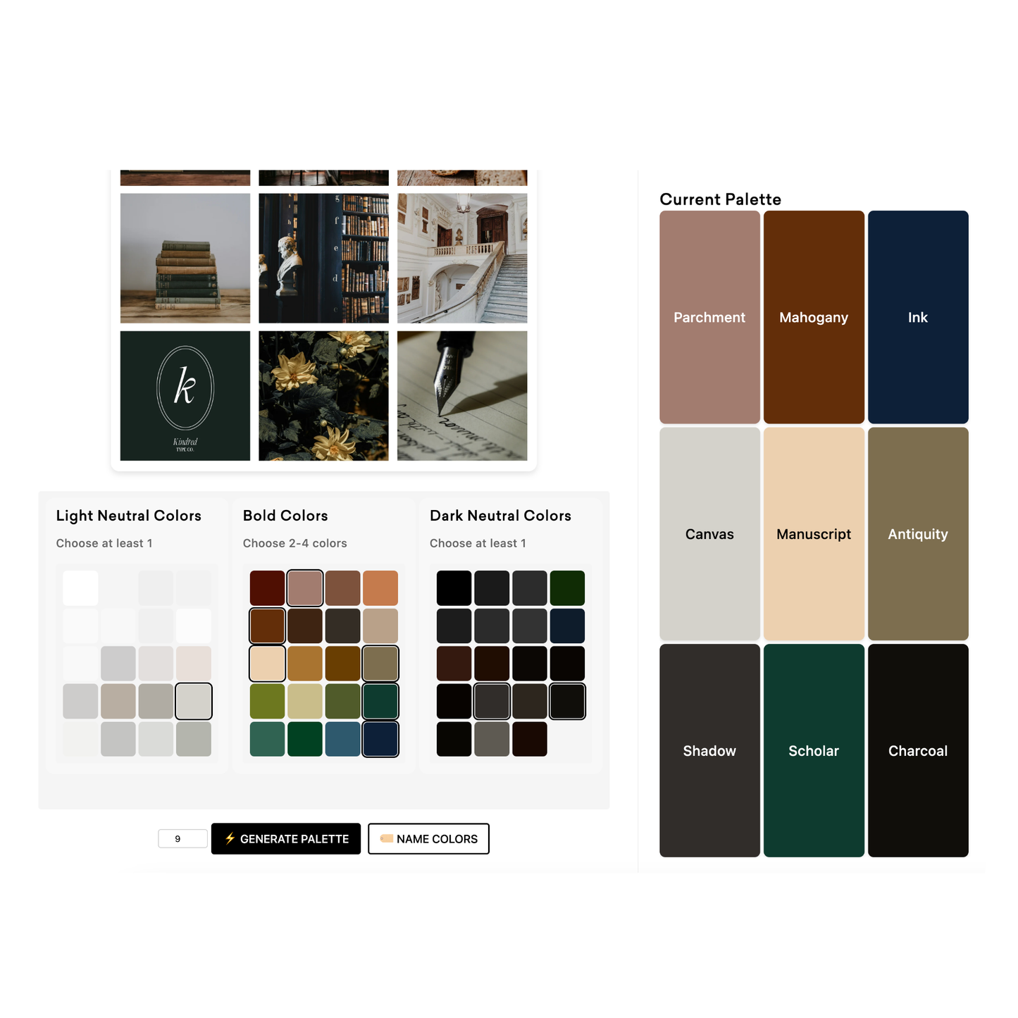 Color Palette Builder moodboard and color picker