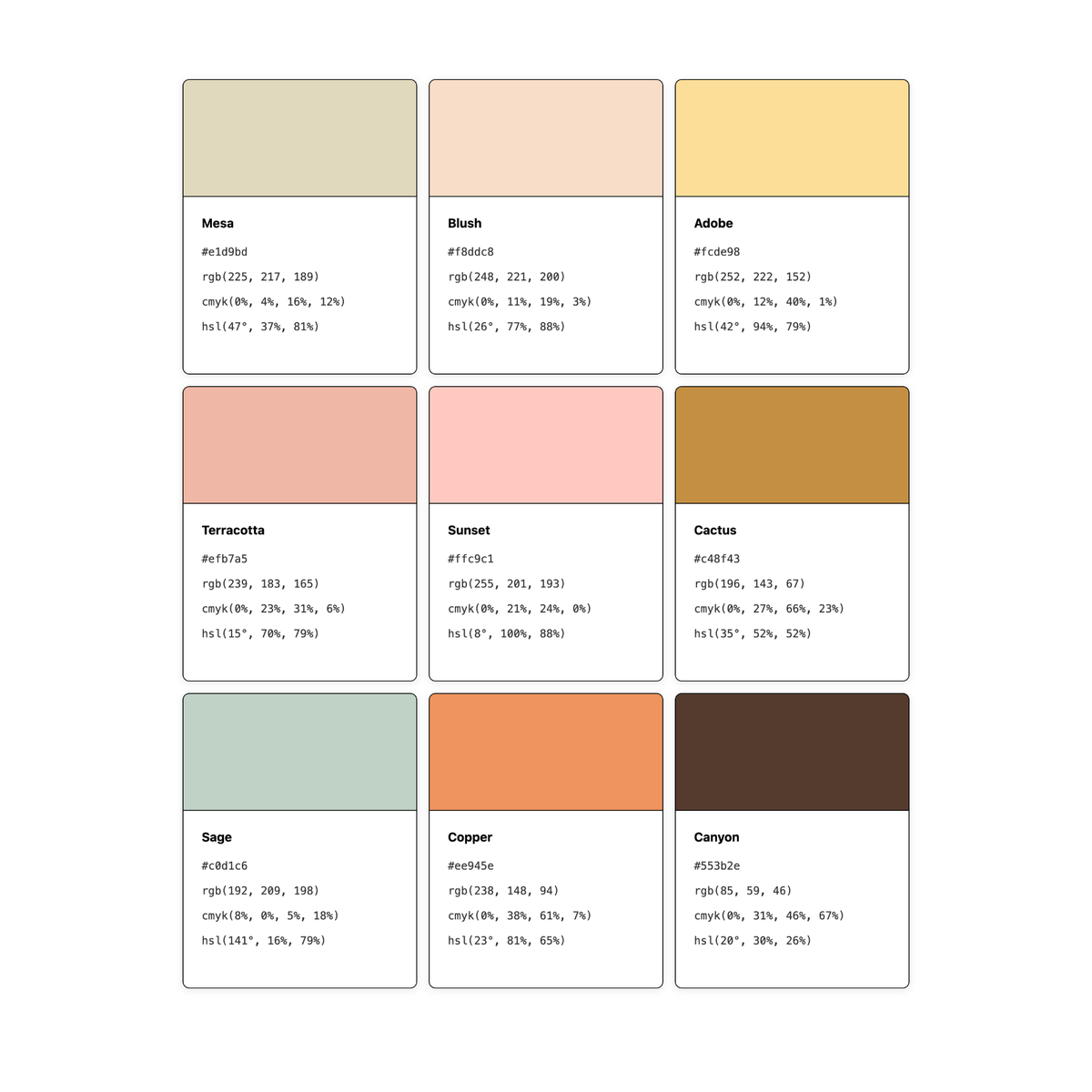 Color Palette Builder named color swatches