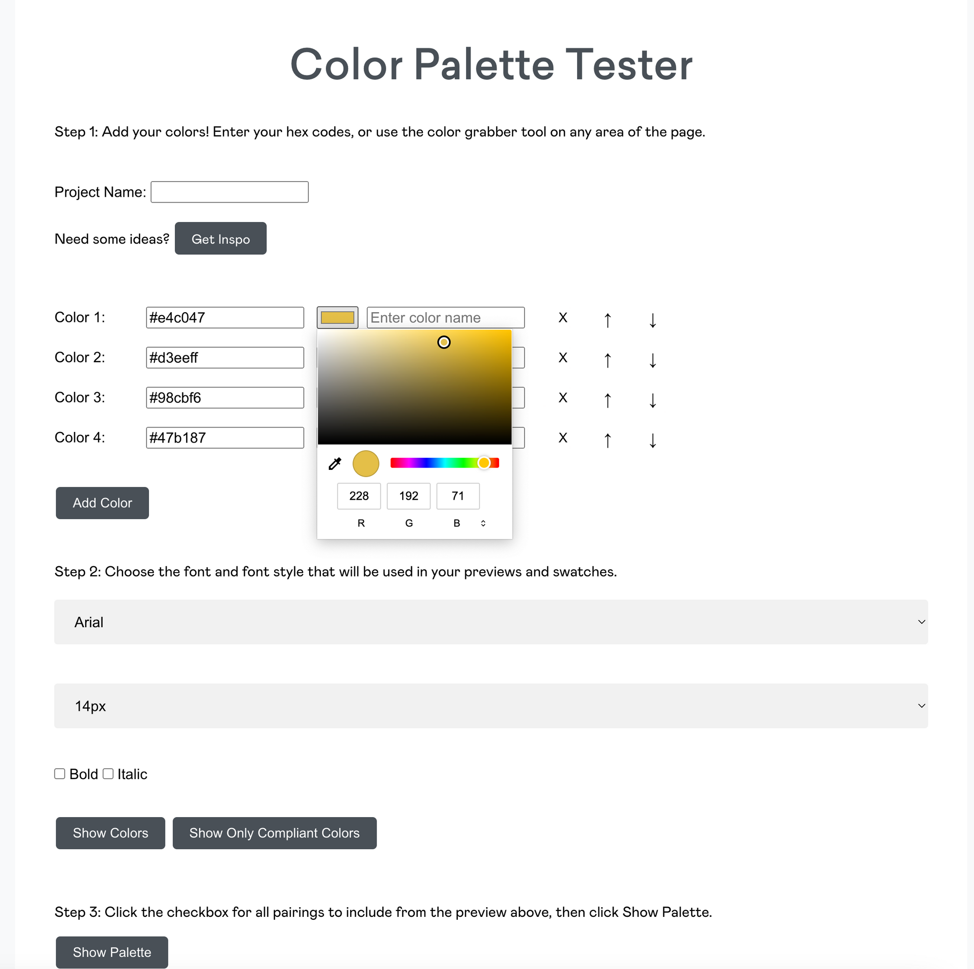 The Color Palette Studio Tester